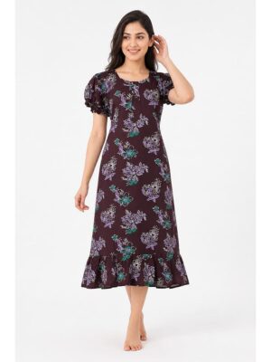 Women's Cotton Zip Frock Nighty - Burgundy