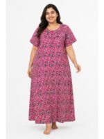 W-NY-483-01-PK-4XL-1_front Women’s Cotton Plus-Size Zip Nighty - Pink