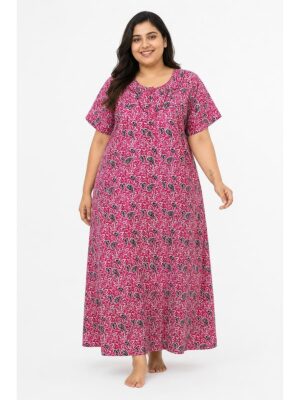 Women’s Cotton Plus-Size Zip Nighty - Pink