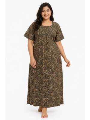 Women’s Cotton Plus-Size Zip Nighty - Brown