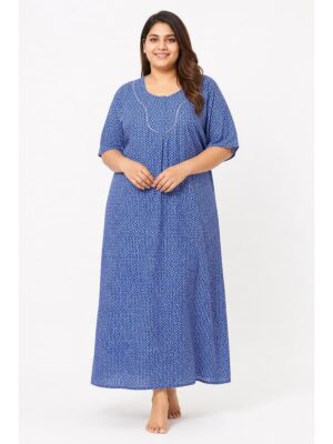 Women’s Cotton Plus-Size Zip Nighty - Blue
