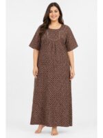 W-NY-483-04-BR-4XL_front Women’s Cotton Plus-Size Zip Nighty - Brown