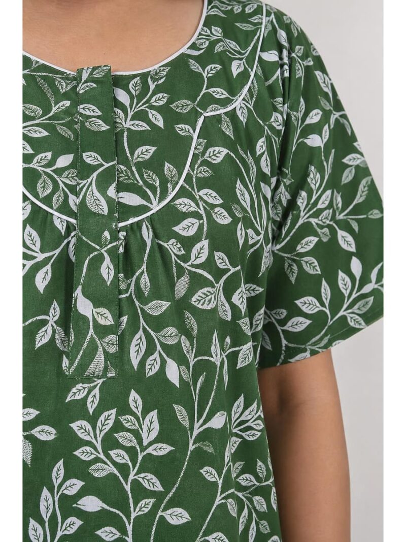 Women’s Cotton Plus-Size Zip Nighty -Green