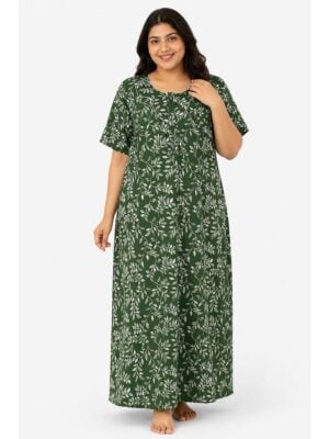 Women’s Cotton Plus-Size Zip Nighty -Green