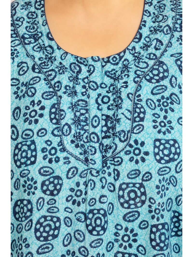 Women’s Cotton Plus-Size Zip Nighty -Turquoise
