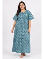 W-NY-483-09-TQ-4XL_front Women’s Cotton Plus-Size Zip Nighty -Turquoise