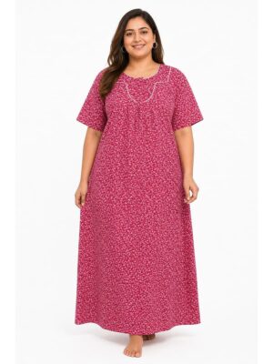 Women’s Cotton Plus-Size Zip Nighty - Raspberry