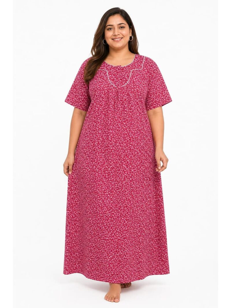 W-NY-483-11-RBY-4XL_front Women’s Cotton Plus-Size Zip Nighty - Raspberry