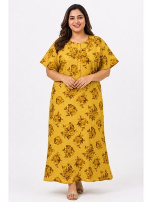 Women’s Cotton Plus-Size Zip Nighty - Yellow