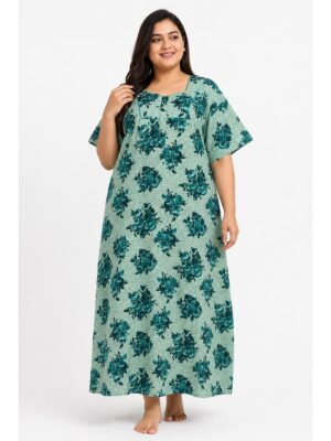 Women’s Cotton Plus-Size Zip Nighty - Green