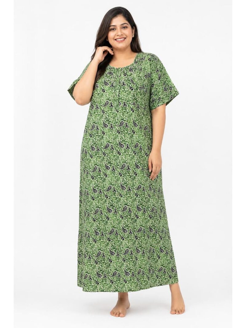W-NY-483-17-MG-4XL_front Women’s Cotton Plus-Size Zip Nighty - Mint Green