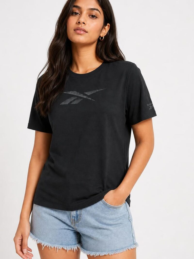 W-TS-468-01-BK-L_front Women's Cotton Regular Crew Neck T-Shirt - Black