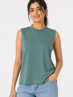 Women's Cotton Sleeveless T-Shirt - Green