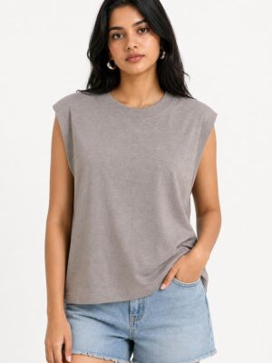 Women's Cotton Sleeveless T-Shirt - Grey