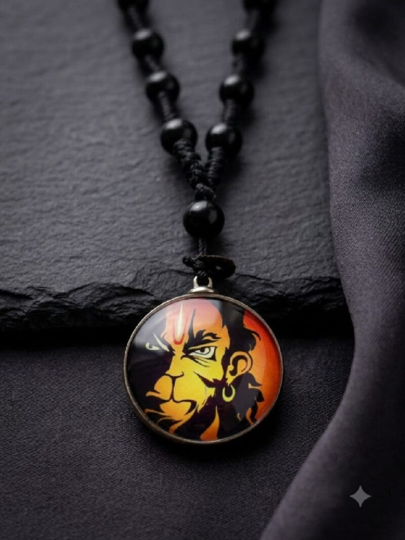 Unisex Beaded Lord Hanuman Pendant Chain - Black