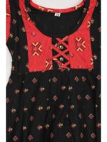 Girls Cotton Frock Nighty - Olive Green & Raspberry
