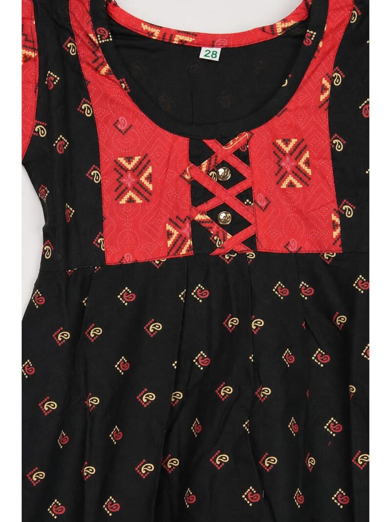 Girls Cotton Frock Nighty - Olive Green & Raspberry