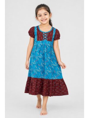 Girls Cotton Frock Nighty - Blue & Maroon