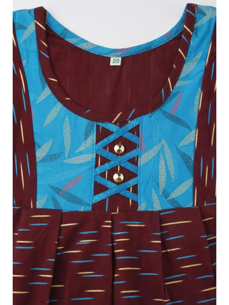 Girls Cotton Frock Nighty - Maroon & Blue