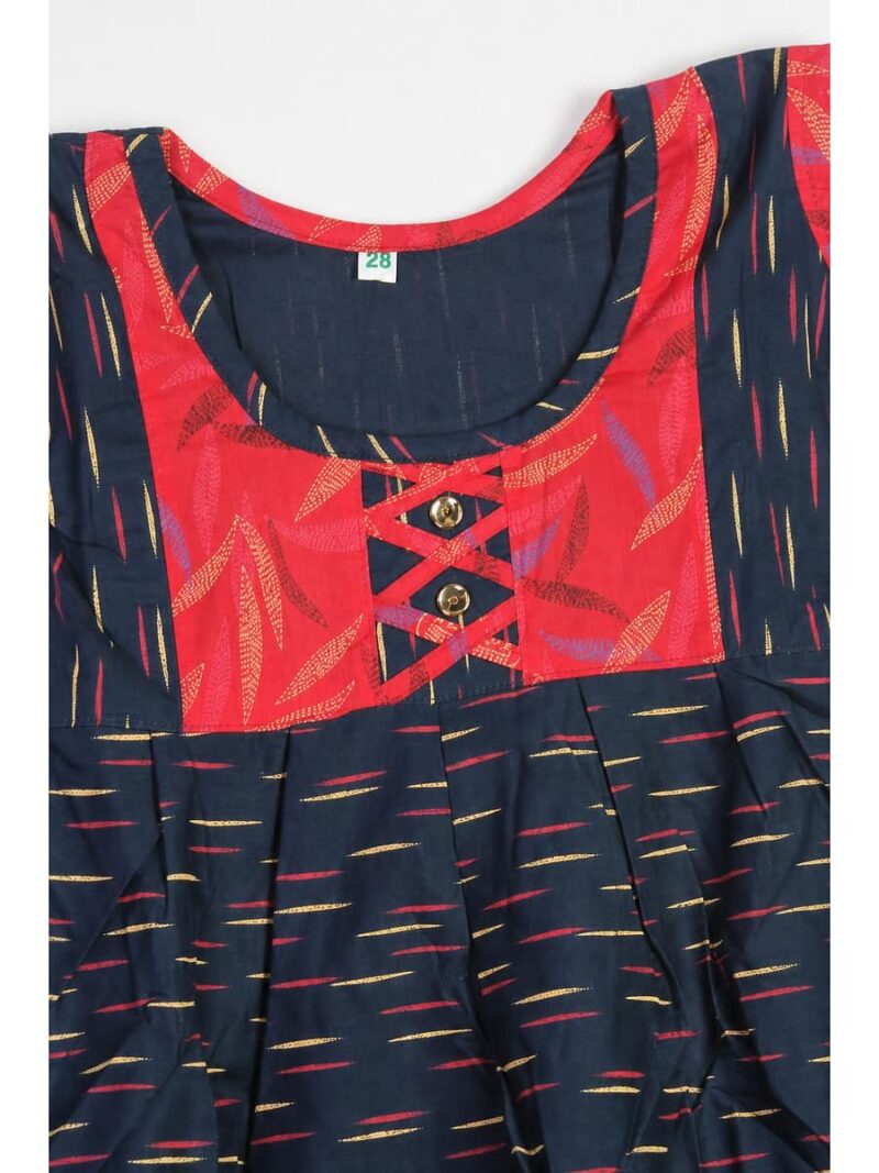 Girls Cotton Frock Nighty - Navy Blue & Raspberry