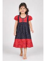K-NY-499-10-NB-3-4Y-f_front Girls Cotton Frock Nighty - Navy Blue & Raspberry