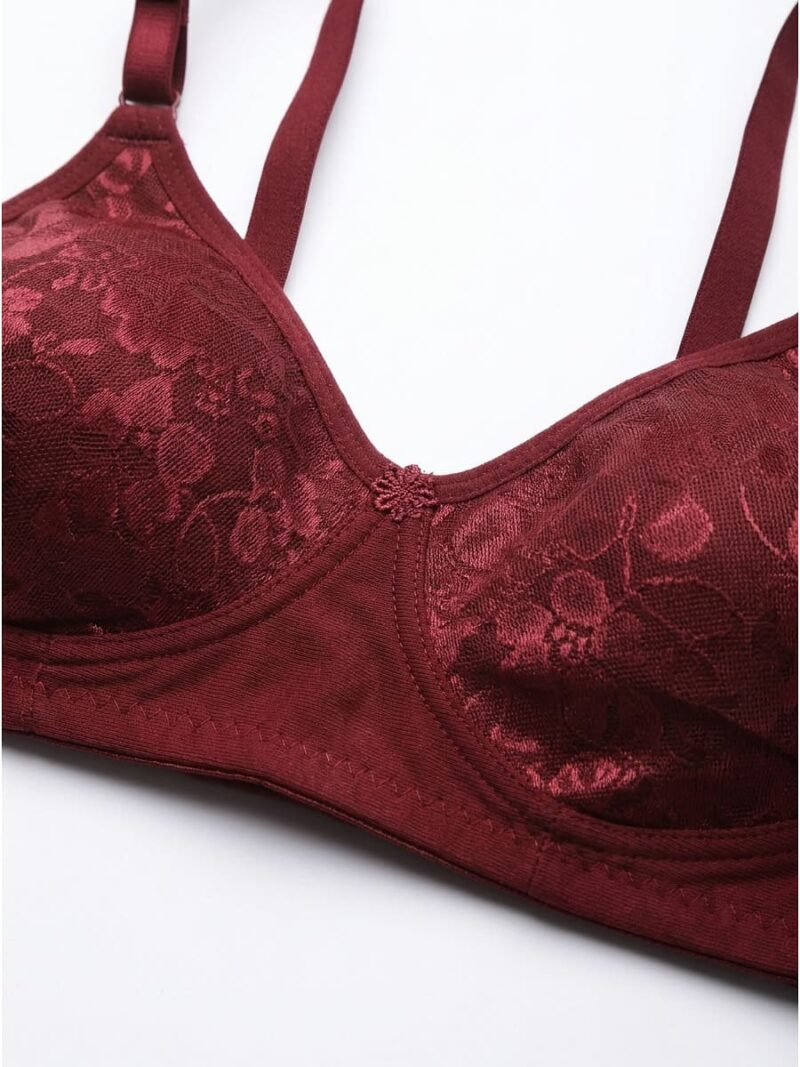 Women's Cotton Non-Padded Lace Bra, Maroon