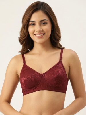 Women's Cotton Non-Padded Lace Bra, Maroon