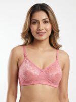 W-BR-559-02-PK-M_front Women's Cotton Non-Padded Lace Bra, Pink