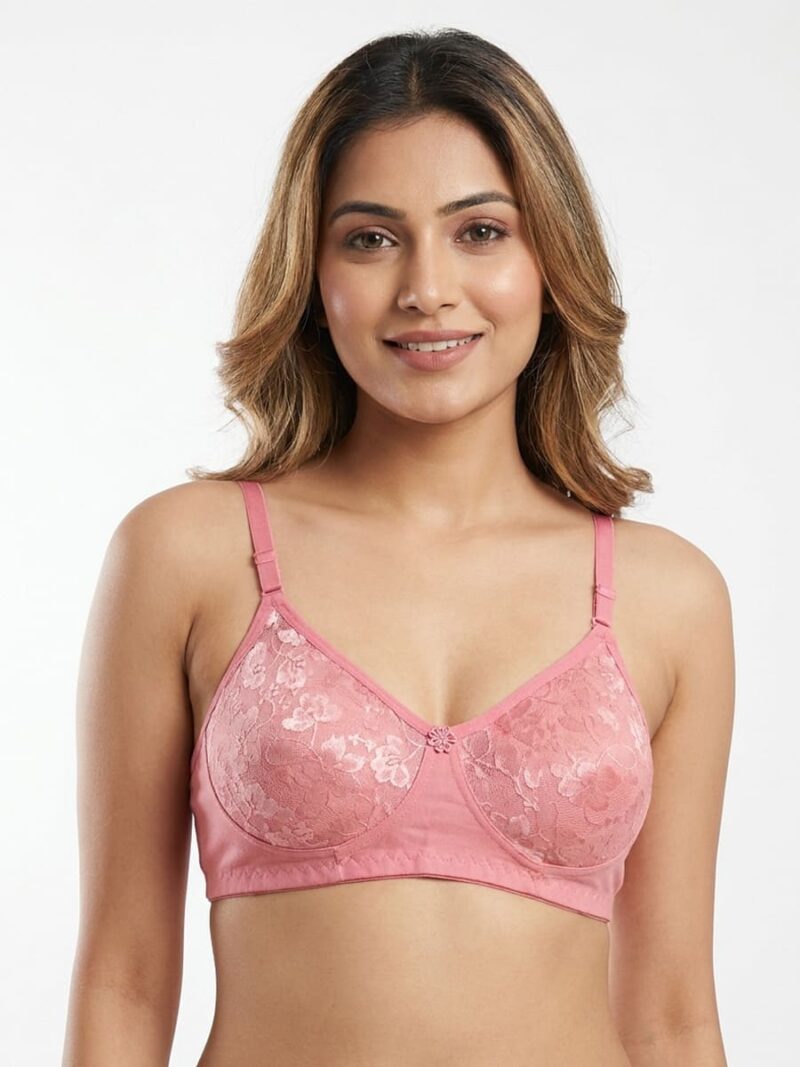 W-BR-559-02-PK-M_front Women's Cotton Non-Padded Lace Bra, Pink