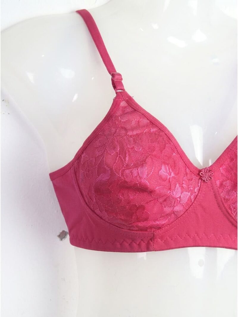 Women's Cotton Non-Padded Lace Bra, Raspberry