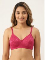 Women's Cotton Non-Padded Lace Bra, Raspberry
