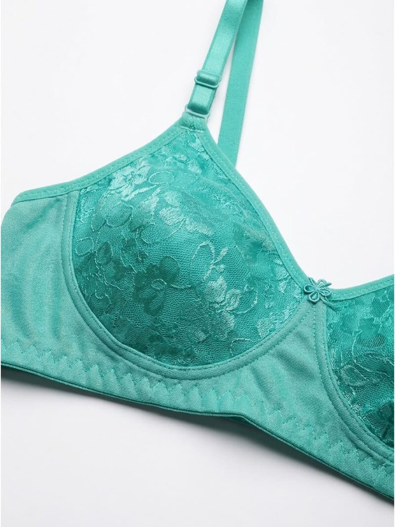 Women's Cotton Non-Padded Lace Bra,Turquoise