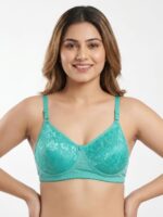 W-BR-559-04-TQ-M_front Women's Cotton Non-Padded Lace Bra,Turquoise