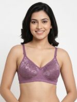 W-BR-559-06-PL-M-F_front Women's Cotton Non-Padded Lace Bra, Plum