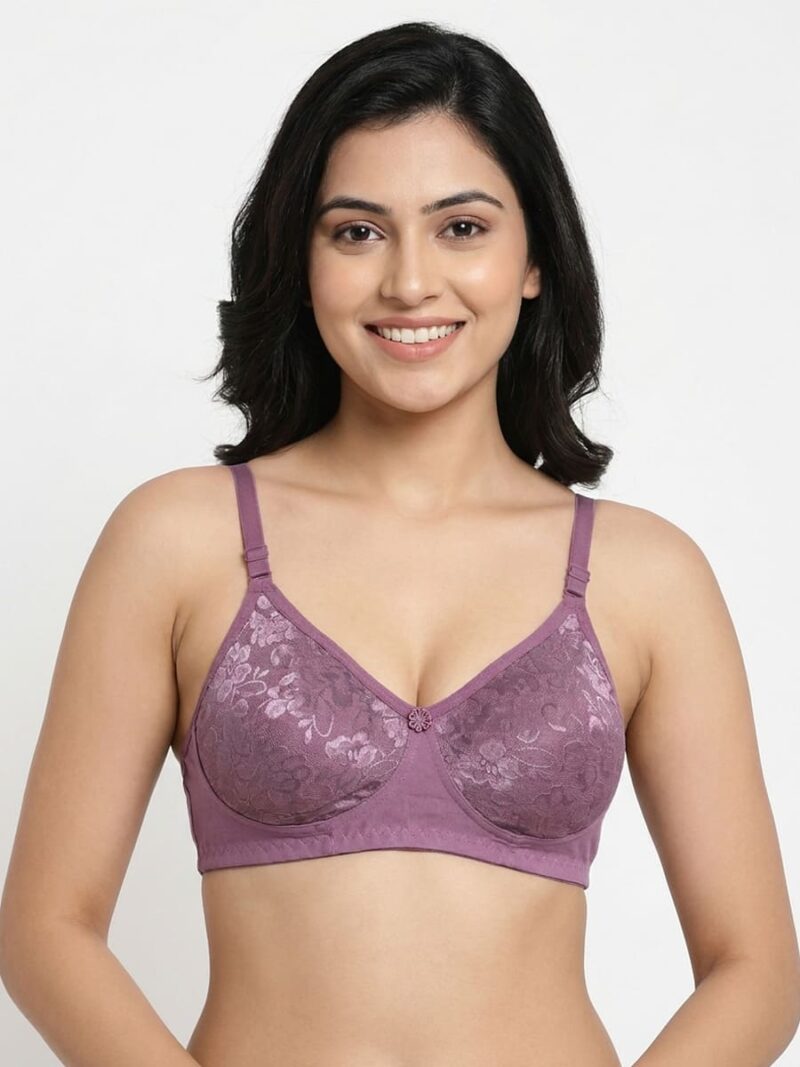 W-BR-559-06-PL-M-F_front Women's Cotton Non-Padded Lace Bra, Plum