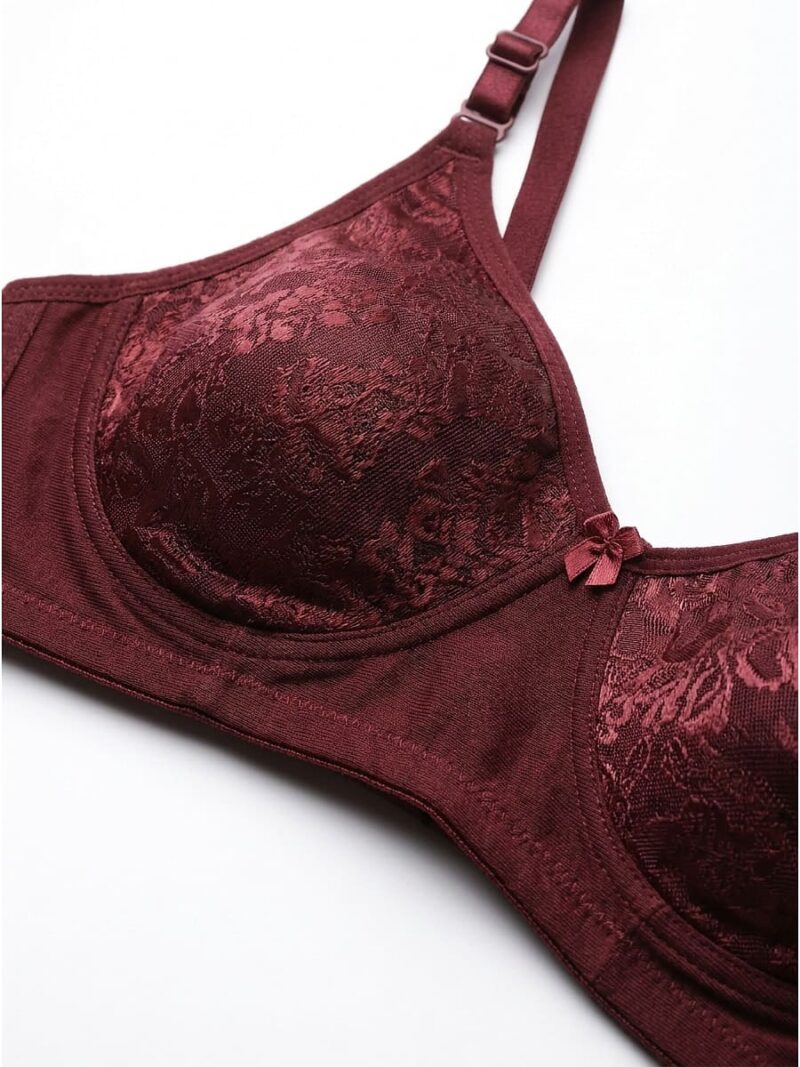 Women's Cotton Non-Padded Lace Bra, Maroon