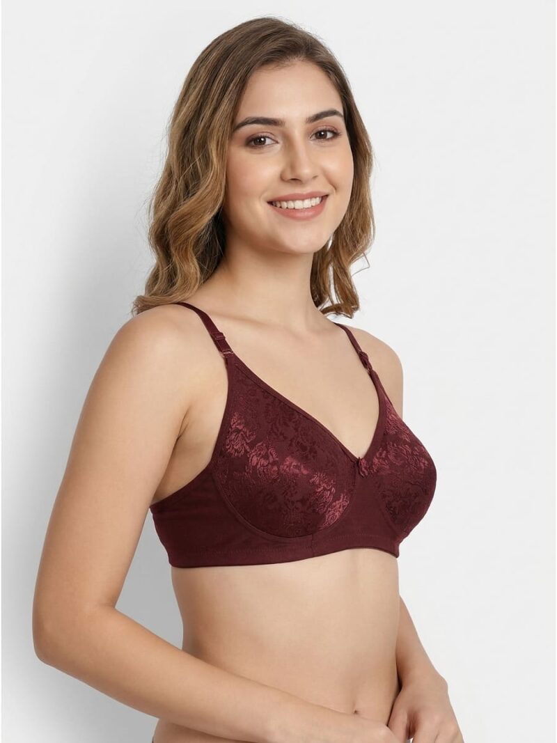 Women's Cotton Non-Padded Lace Bra, Maroon
