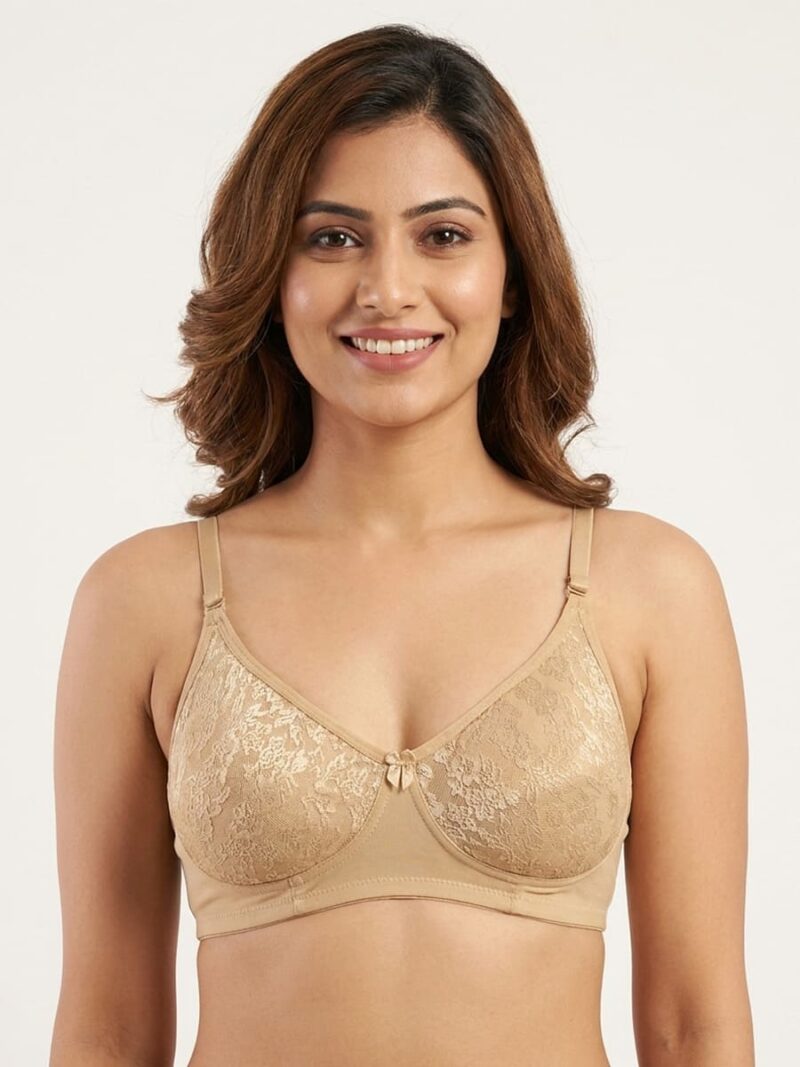 W-BR-560-02-CRM-L_front Women's Cotton Non-Padded Lace Bra, Cream