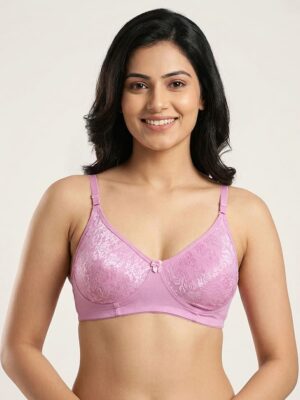 Women's Cotton Non-Padded Lace Bra, Pink