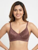 Women's Cotton Non-Padded Lace Bra, Brown