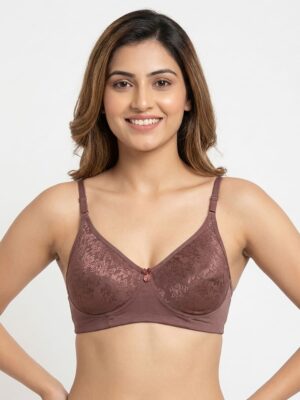 Women's Cotton Non-Padded Lace Bra, Brown