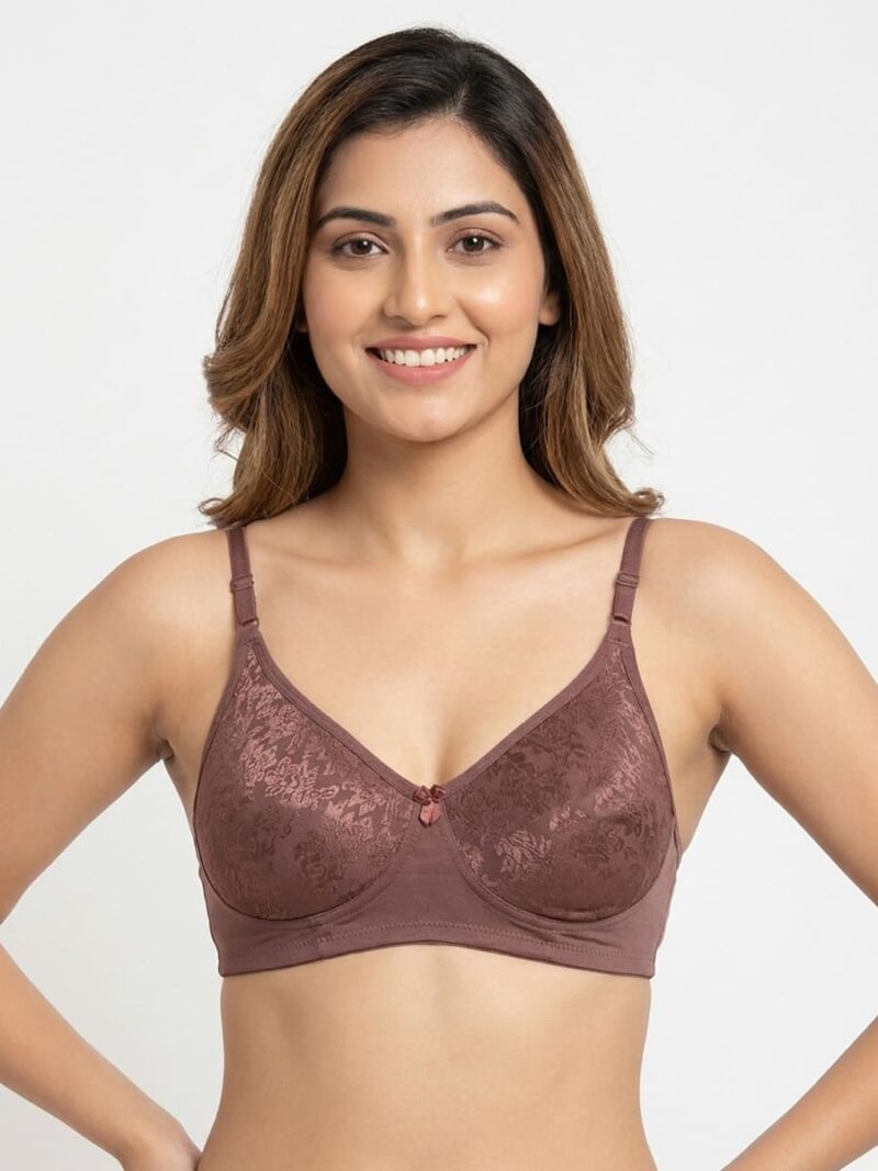 Women's Cotton Non-Padded Lace Bra, Brown