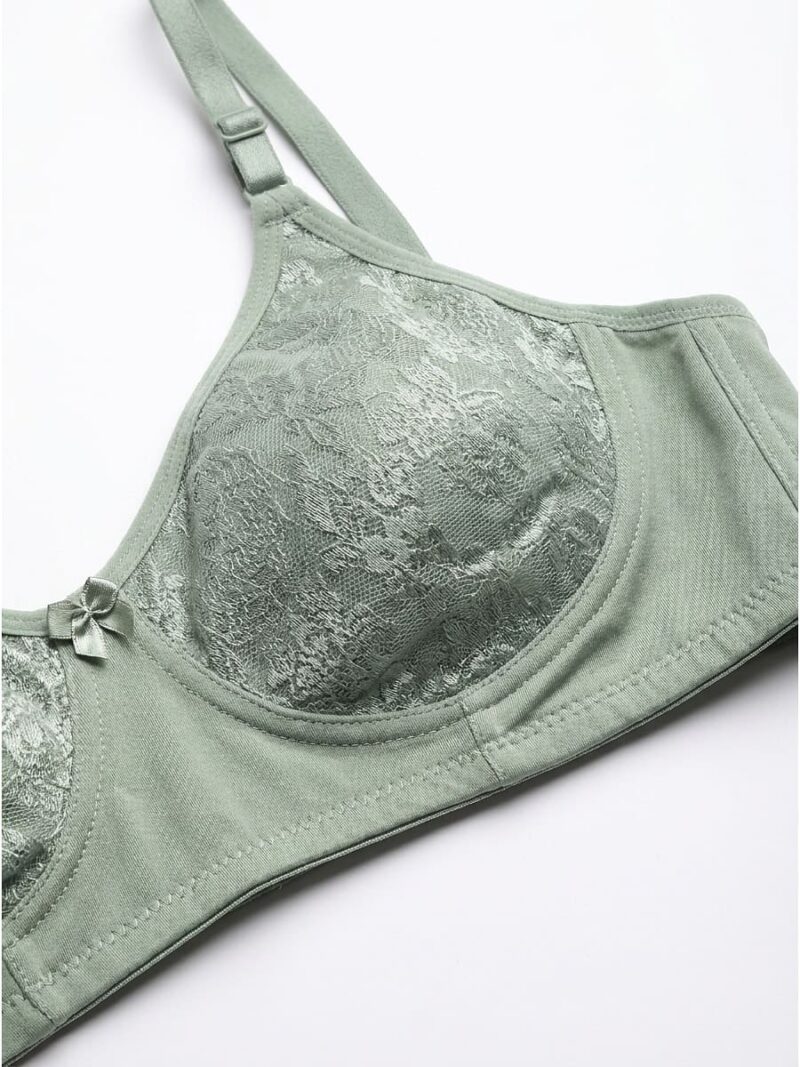 Women's Cotton Non-Padded Lace Bra, Seafoam Green