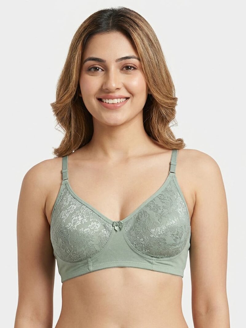 Women's Cotton Non-Padded Lace Bra, Seafoam Green