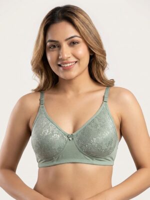 Women's Cotton Non-Padded Lace Bra, Seafoam Green