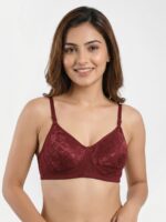 W-BR-563-02-MR-XL_front Women's Cotton Non-Padded Lace Bra, Maroon