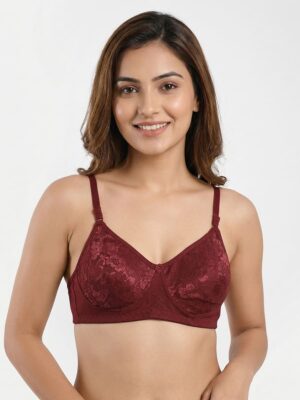 Women's Cotton Non-Padded Lace Bra, Maroon