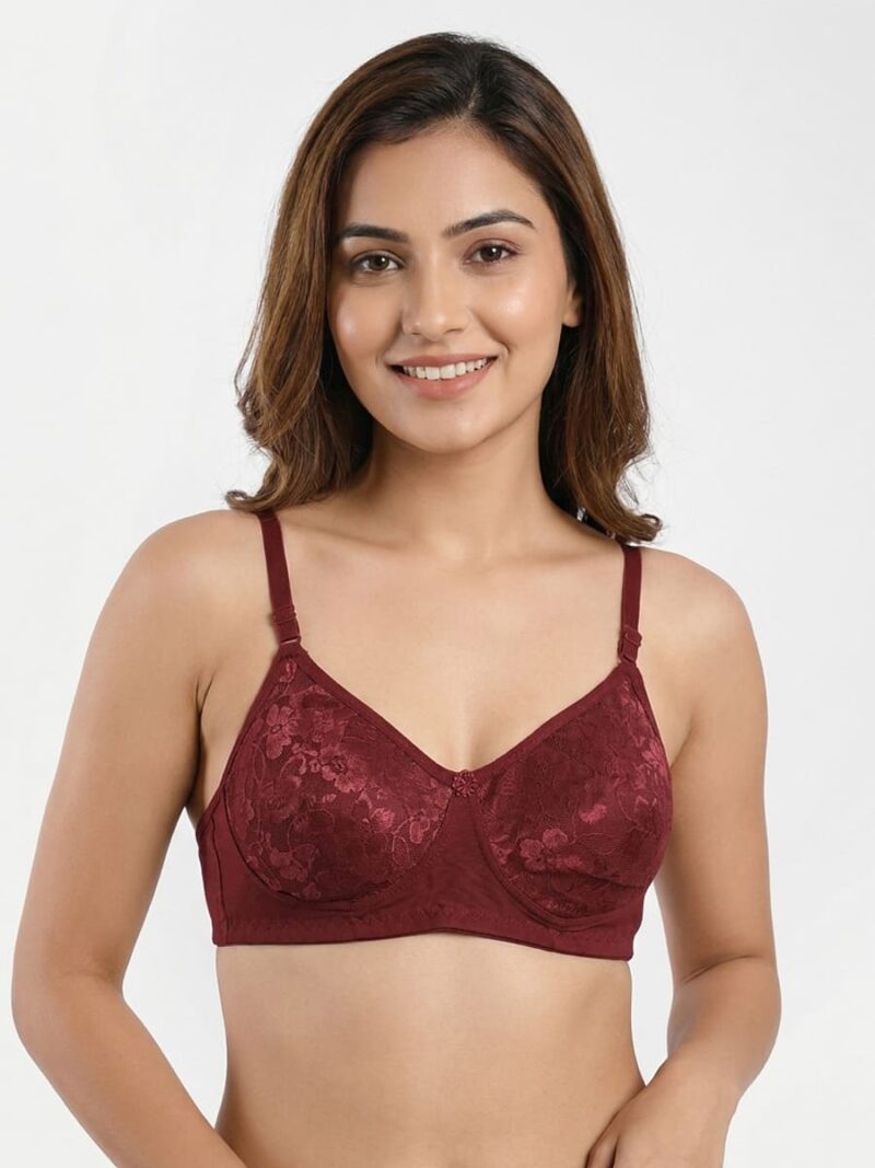 W-BR-563-02-MR-XL_front Women's Cotton Non-Padded Lace Bra, Maroon