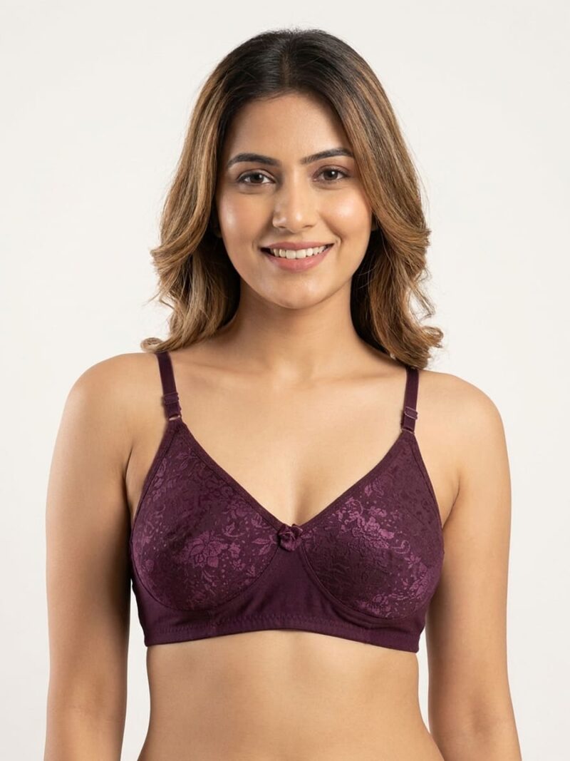 W-BR-563-04-PP-XL-f_front Women's Cotton Non-Padded Lace Bra, Purple