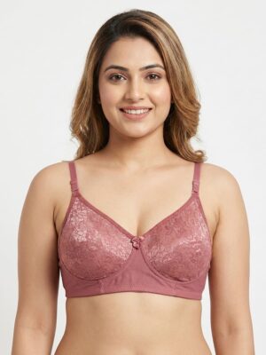 Women's Cotton Non-Padded Lace Bra, Dust Pink